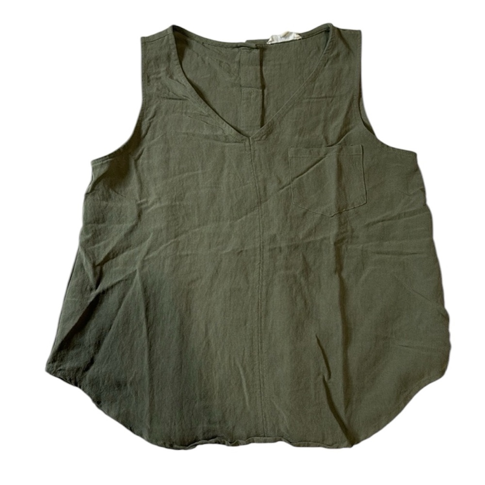 Green Pocket‎ Tank Top with Button Back